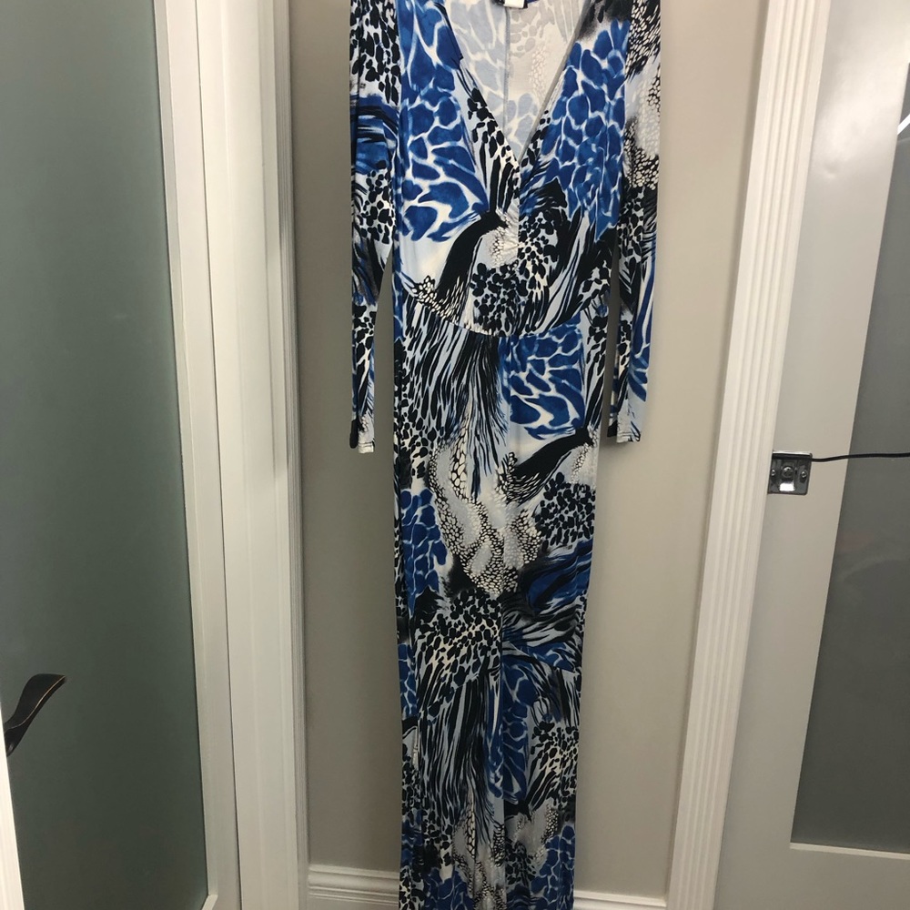 Long Venus Dress multi black and blue print